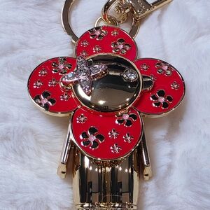 Gold Metal Vivi Flower Keychain Charm in Red